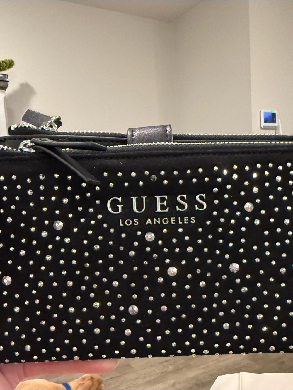 Guess Los Angeles Black Crystal-Embellished Wristlet
